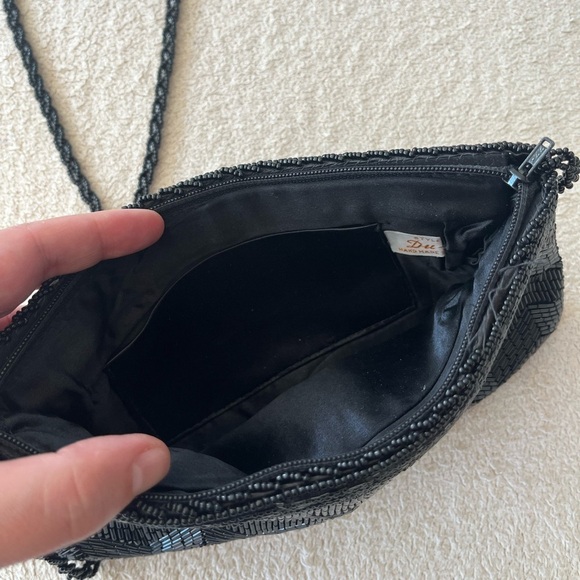 Vintage 1960s Black Beaded Zigzag Shoulder Bag – Handmade Hong Kong - Picture 11 of 13